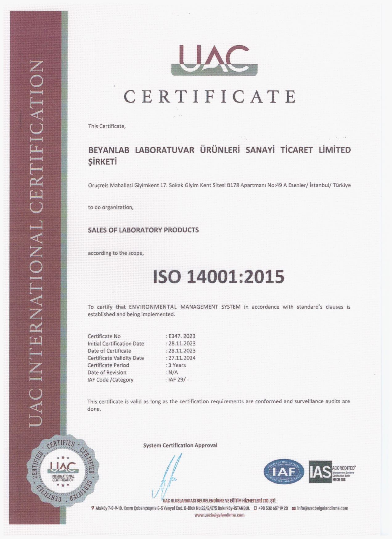 ISO 14001 2015 SERTİFİKA EN